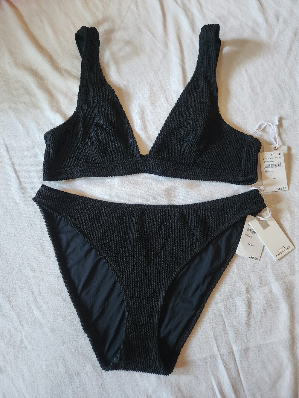 Good American Black Textured Triangle Bikini Set 2XL/3XL NWT